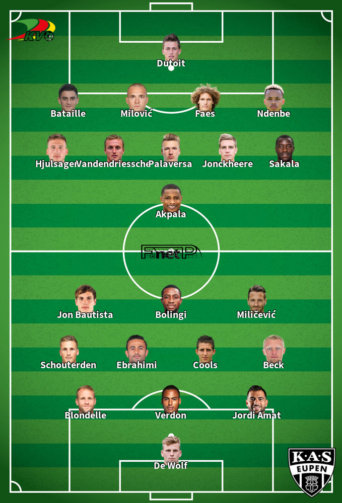 Eupen v Oostende Predicted Lineups 08-12-2019