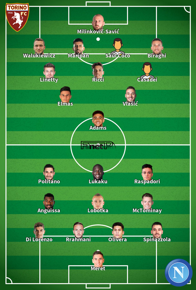Napoli v Torino Prováveis escalações 27-04-2025